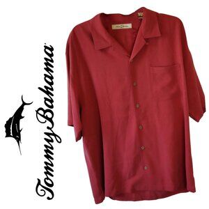 Tommy Bahama, Tropic Isles 100% Silk Short Sleeve Button-down Shirt, Red, Salmon